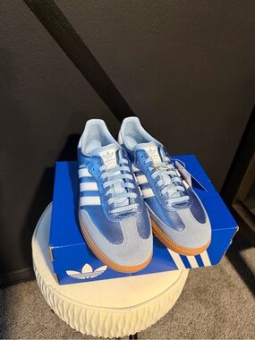 adidas Light Blue and White Samba Sneakers with Gum Sole